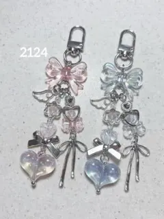 ビーズキーホルダー ピンク 青 水色 韓国 y2k コレクトブック 2点