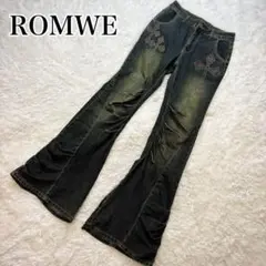 ROMWE Y2K クロス ラインストーン フレアデニム ブラック
