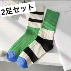 レディースおしゃれ靴下　新品　ストライプデザインリブ編み　春ソックス2足セット