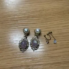 イヤリング 宝石風 ピンク パール ゴールド おまけつき