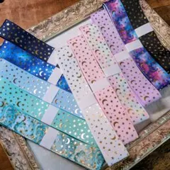 金箔押し/月.星/プリントグログランリボン/11本 計11M・R255