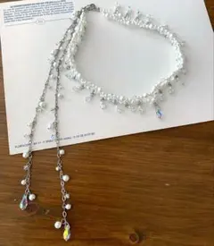 パールとクリスタルビーズのチョーカーセット イヤリング