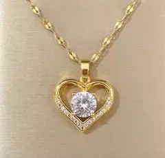 サージカルステンレス 大きいハート ネックレス 【爆売れ】 ゴール czダイヤ✨