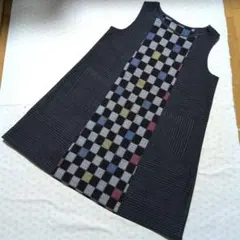 書生絣久留米絣ロングチュニック、エプロンドレス☆ハンドメイド☆着物リメイク