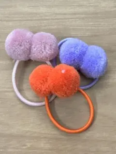 カラフルポンポンヘアゴム3個セット