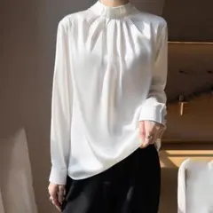 美品 セオリーリュクス HEAVY PEARLとろみ 洗える ブラウス ベージュ