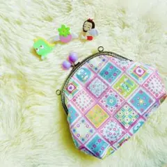 がま口 ポーチ レトロ ポップ ハンドメイド バッグ ポシェット コスメポーチ