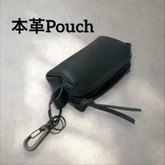 本革　牛革　レザークラフト　キーリング　ミニポーチ　コインケース　ダークグリーン