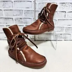 あしながおじさん レースアップブーツ ボア レザー 茶色 ブラウン 24cmのサムネイル