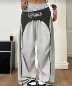 ストリート韓国カジュアルパンツ グレー 黒 Y2K