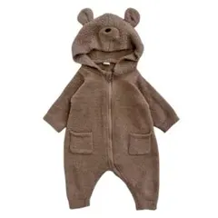 Cottoli くま耳 もこもこロンパース 70 ブラウン