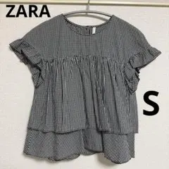 ZARA ギンガムチェックティアードブラウス S