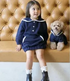 最終お値下げ！！！　petit main セーラー襟ワンピース　ネイビー