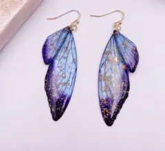 和装　蝶々 羽根 ピアス 青 グラデーション 胡蝶しのぶ　イヤリング