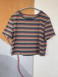 マルチボーダー リブ 半袖 Tシャツ