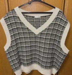 即購入⭕️ 深緑色と白色、灰色等の色のチェック柄ニットベスト Honeys