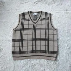 Vintage ニットベスト チェック Vネック アイボリー 韓国 通勤通学