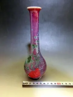 花瓶■鶴首 一輪挿し「雅」紫緑釉 花器 置物 古玩 古美術 時代物 骨董品■