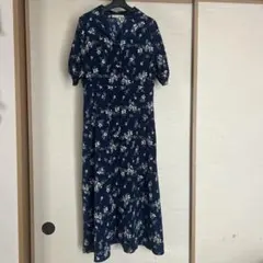 花柄 ロングワンピース ネイビー M ★
