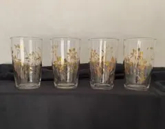 【未使用品】東洋佐々木ガラス花柄ゴールド　ガラスコップ タンブラー 4個セット