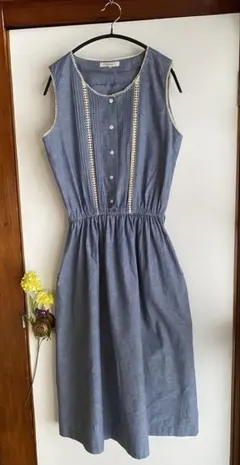 ダンガリー調ノースリーブワンピース　9号　レトロ