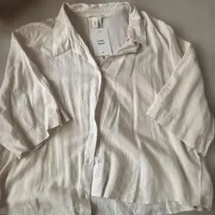 タグ付き　試着のみH&M リネンブレンド 半袖シャツ ベージュ XLのサムネイル