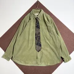 ネクタイシャツ コーデュロイ 長袖シャツ オリーブ 色 ネクタイ 総柄 シルク