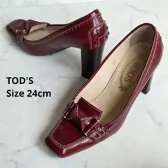 美品 TOD'S トッズ ローファーパンプス 37 バーガンディ 9cmのサムネイル
