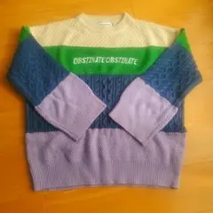 ケーブルニットセーター 長袖 マルチカラーボーダー