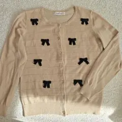 GALLERY VISCONTI ベージュリボンカーディガン　ベロア　ベージュ