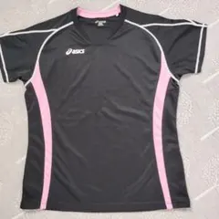 asics バレーボールウェア 半袖シャツ 黒/ピンクのサムネイル