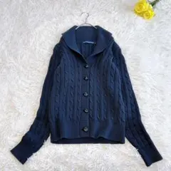 【ラルフローレンスポーツ】 ショールカラーケーブル編みニットカーディガン 紺 綿