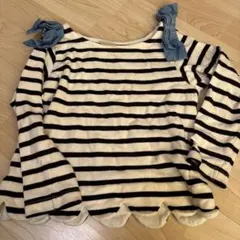 ストライプ柄カットソー（リボン付き）