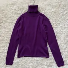 シルク混デザインタートルネックニット　42　パープル　ハイネック◆A1294