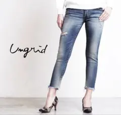 Ungrid デニム 24 スキニー ストレッチ カットオフ ダメージ