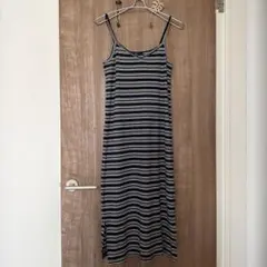 ボーダー柄 ロング キャミソール ワンピース スリット入り