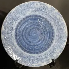 ♦︎ 有田焼 肥前哲三郎窯 陽刻 浮き彫り 大皿（孔雀・鳳凰草花文図）のサムネイル