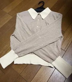 COCO DEAL 長袖ポロシャツ ベージュ チェック柄