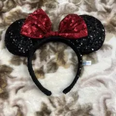 ミニーマウス耳付きカチューシャ 黒と赤