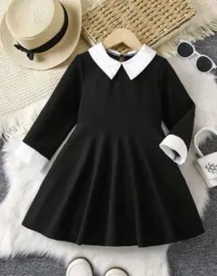 【新品、未使用】キッズ ワンピース ブラック 白襟 長袖