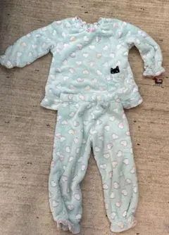 フリース 水色ハート柄パジャマ 120 ねこ