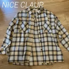 NICE CLAUP長袖チェックシャツ　M〜L ネルシャツ　ベージュブラック