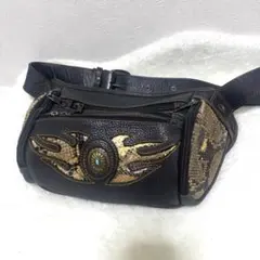 ヴィンテージ　ウエストバッグ　ボディバッグ　y2k レザー調　パイソン柄