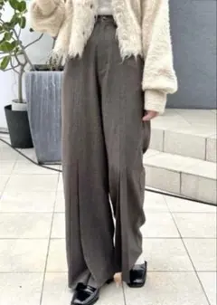 プリーツスラックスワイドパンツ