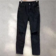 【希少】アメリカンイーグル マムジーンズ 膝ダメージ ブラックデニム M〜L