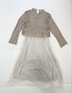 レディース ベージュ ワンピース レース チュール お呼ばれドレス