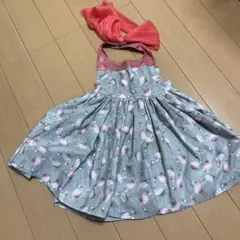 マールマール 女の子 フラミンゴ柄　食事用エプロン　ワンピース風　80〜90cm