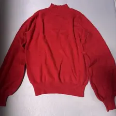 カシミヤ入り 赤 ハイネック バルーンスリーブ ニット