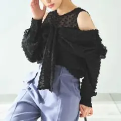 リボンモチーフブラウス レディース ボウタイ オフショル シフォン シアー 長袖