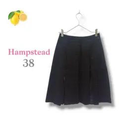4『ハムステッド』黒 ひざ丈プリーツスカート タック入り【M】ドット シンプル
